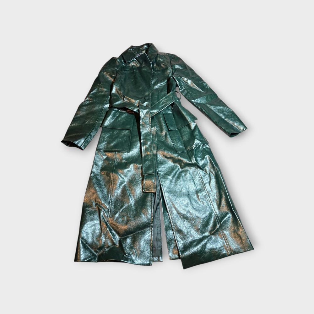 Urban Outfitters Faux Leather Coat Woman's Small  Dark Green Trench